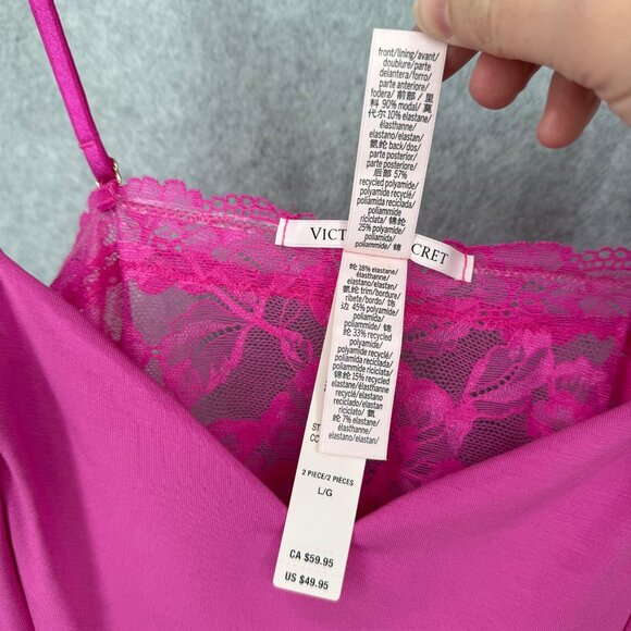Victorias Secret Womens Adjustable Lace Trim Crop Cami Top Size L Hot Pink NEW - Picture 5 of 9